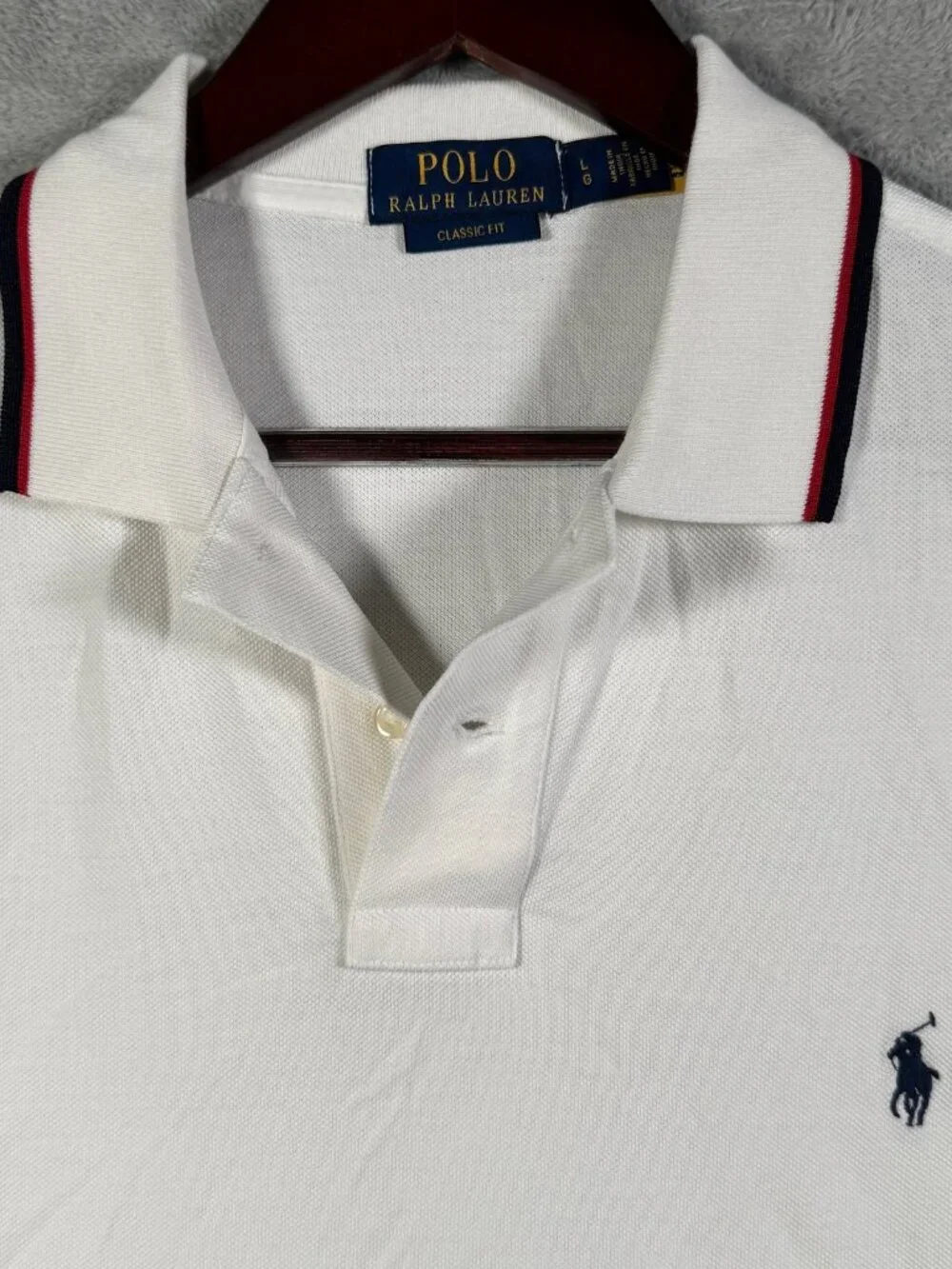 Polo Ralph Lauren Shirt Mens L White Tipped Collar Classic Fit Pony Logo Cotton